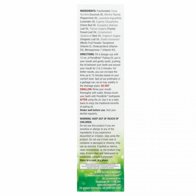 Nature's Answer, PerioBrite кокосовое масло для вытягивания со скребком для зубов и языка, холодная мята, 240 мл (8 жидк. Унций) Nature's Answer, PerioBrite кокосовое масло для вытягивания со скребком для зубов и языка, холодная мята, 240 мл (8 жидк. Унций)