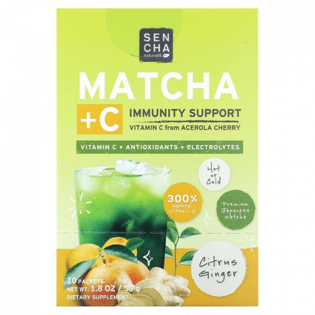 Sencha Naturals, матча + витамин С, цитрусовый имбирь, 10 пакетиков по 5 г каждый (снят с производства)