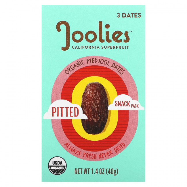 Joolies, Органические финики Medjool, без косточек, снек, 40 г (1,4 унции) Joolies, Органические финики Medjool, без косточек, снек, 40 г (1,4 унции)