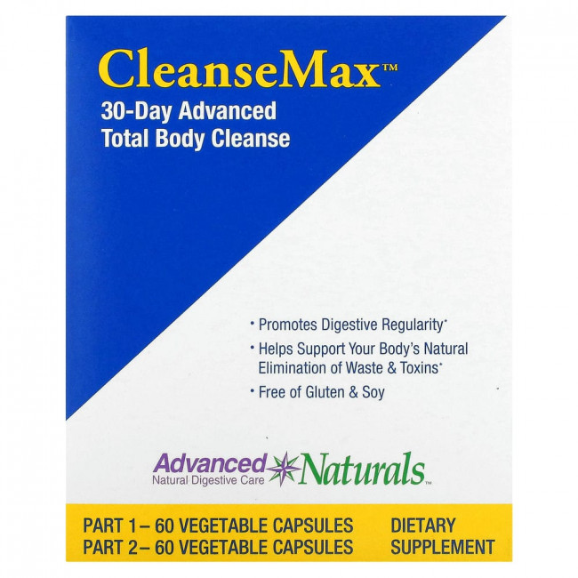 Advanced Naturals, CleanseMax, улучшенное средство для всего тела за 30 дней, 2 флакона, 60 растительных капсул в каждом Advanced Naturals, CleanseMax, улучшенное средство для всего тела за 30 дней, 2 флакона, 60 растительных капсул в каждом
