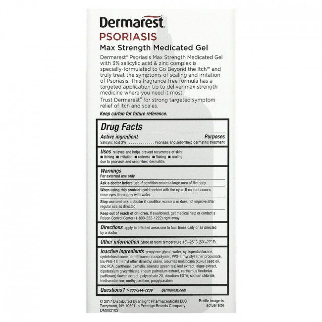 Dermarest, Псориаз, лечебный гель максимальной силы действия, без отдушек, 118 мл (4 жидк. Унции)