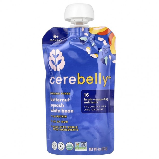 Cerebelly, органическое пюре, для детей от 6 месяцев, мускатная тыква и белая фасоль, 6 пакетиков по 113 г (4 унции) Cerebelly, органическое пюре, для детей от 6 месяцев, мускатная тыква и белая фасоль, 6 пакетиков по 113 г (4 унции)