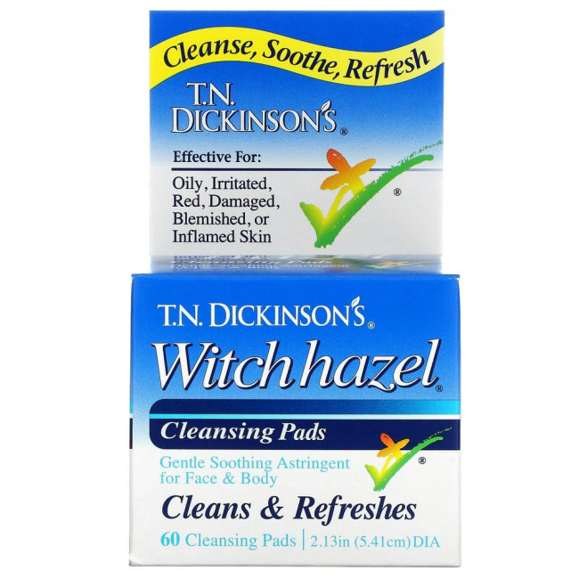 Dickinson Brands, Очищающие подушечки с гамамелисом от компании T.N. Dickinson, 60 подушечек диаметром 2,13 дюйма (5,41 см)