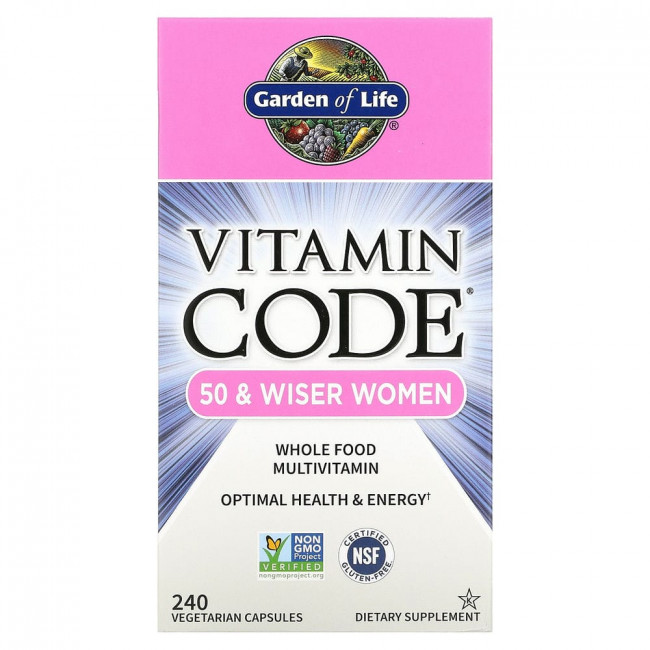 Garden of Life, Vitamin Code, мультивитамины из цельных продуктов для женщин от 50 лет, 240 вегетарианских капсул Garden of Life, Vitamin Code, мультивитамины из цельных продуктов для женщин от 50 лет, 240 вегетарианских капсул