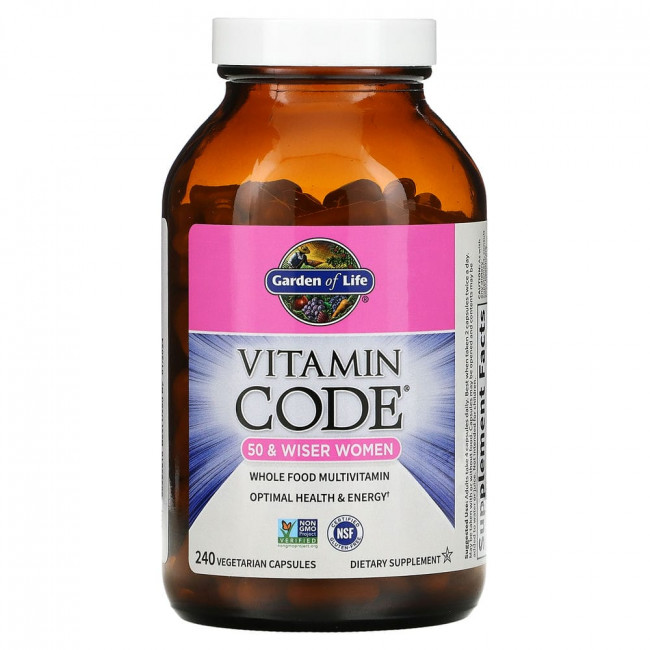 Garden of Life, Vitamin Code, мультивитамины из цельных продуктов для женщин от 50 лет, 240 вегетарианских капсул Garden of Life, Vitamin Code, мультивитамины из цельных продуктов для женщин от 50 лет, 240 вегетарианских капсул