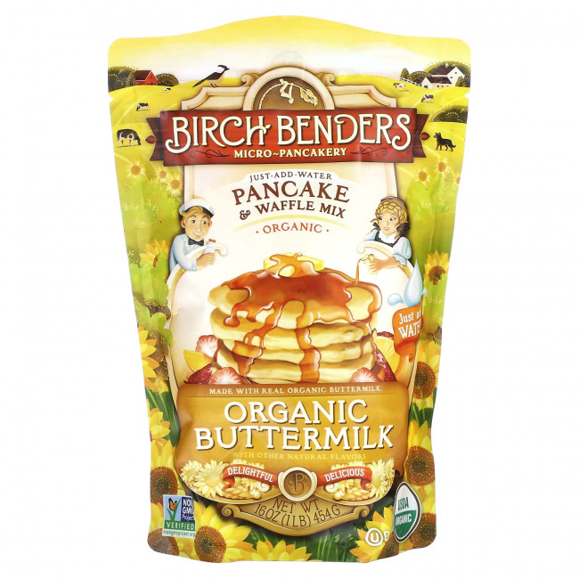 Birch Benders, Органическая смесь для блинов и вафель, пахта, 454 г (1 фунт) Birch Benders, Органическая смесь для блинов и вафель, пахта, 454 г (1 фунт)