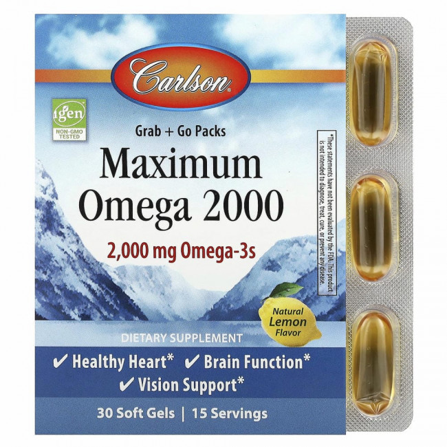 Carlson Labs, Maximum Omega 2000, Natural Lemon, 1,000 mg, 30 Softgels