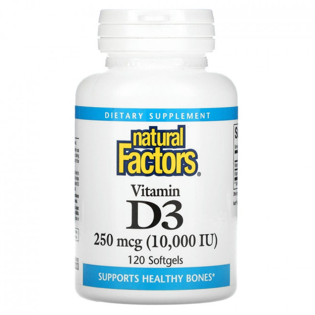 Natural Factors, витамин D3, 250 мкг (10 000 МЕ), 120 мягких таблеток