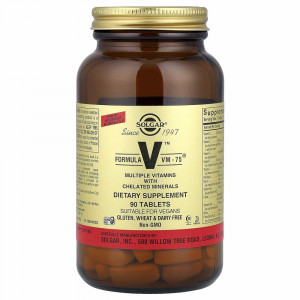 Solgar, Formula V, VM-75, комплексные витамины с хелатными минералами, 90 таблеток