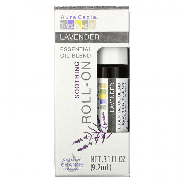 Aura Cacia, Смесь эфирного масла, смягчающий шариковый аппликатор, лаванда, 0,31 жидких унций (9,2 мл)