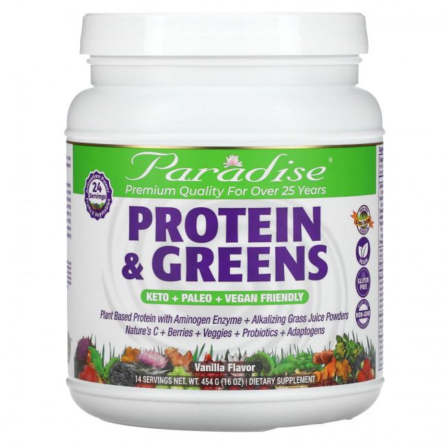 Paradise Herbs, белок и зелень, с ванильным вкусом, 454 г (16 унций) Paradise Herbs, белок и зелень, с ванильным вкусом, 454 г (16 унций)