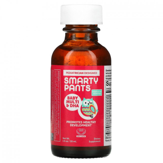 SmartyPants, мультивитамины для малышей с ДГК, от 6–24 месяцев, 30 мл (1 жидк. унция)