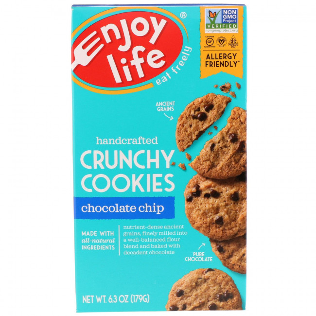 Enjoy Life Foods, Хрустящее печенье ручной работы с кусочками шоколада, 6,3 унции (179 г) Enjoy Life Foods, Хрустящее печенье ручной работы с кусочками шоколада, 6,3 унции (179 г)