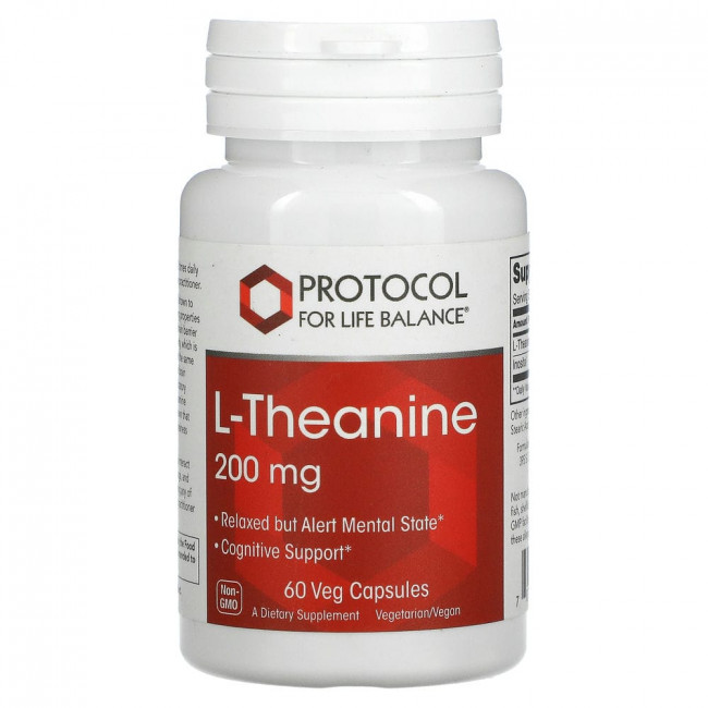 Protocol for Life Balance, L-теанин, 200 мг, 60 растительных капсул Protocol for Life Balance, L-теанин, 200 мг, 60 растительных капсул