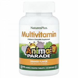 NaturesPlus, Animal Parade, детские жевательные мультивитамины, апельсин, 90 таблеток в форме животных