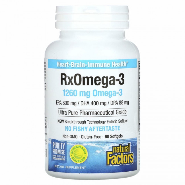 Natural Factors, RxOmega-3, 630 мг, 60 капсул Enteripure Natural Factors, RxOmega-3, 630 мг, 60 капсул Enteripure