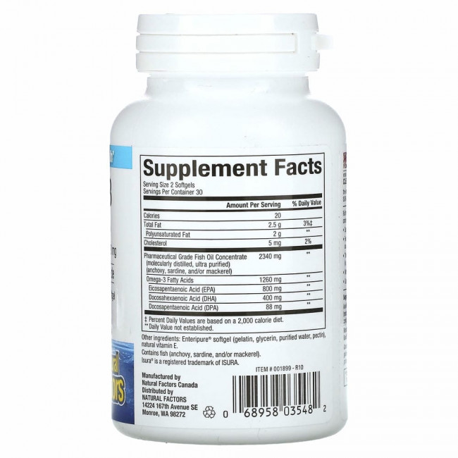 Natural Factors, RxOmega-3, 630 мг, 60 капсул Enteripure Natural Factors, RxOmega-3, 630 мг, 60 капсул Enteripure