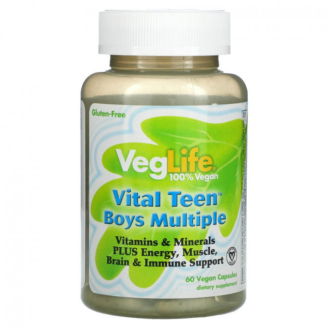 VegLife, Vital Teen, витаминный комплекс для мальчиков, 60 растительных капсул VegLife, Vital Teen, витаминный комплекс для мальчиков, 60 растительных капсул