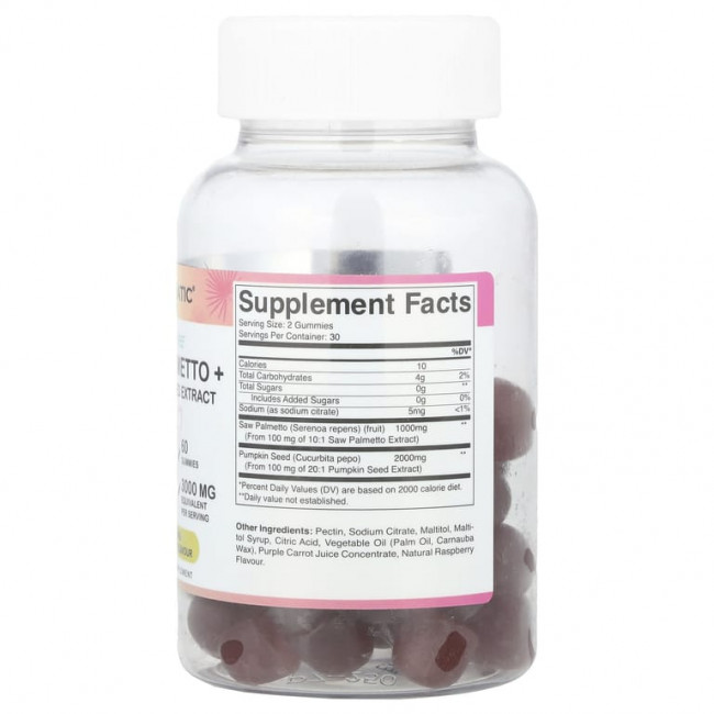 Vitamatic, Saw Palmetto + экстракт тыквенных семечек, натуральная малина, 60 жевательных таблеток