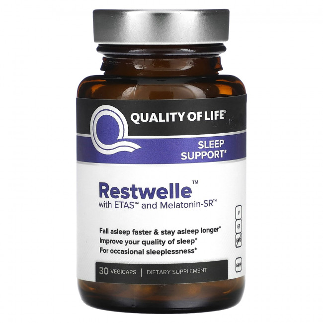 Quality of Life Labs, Restwelle с ETAS и мелатонином-SR, 30 растительных капсул Quality of Life Labs, Restwelle с ETAS и мелатонином-SR, 30 растительных капсул