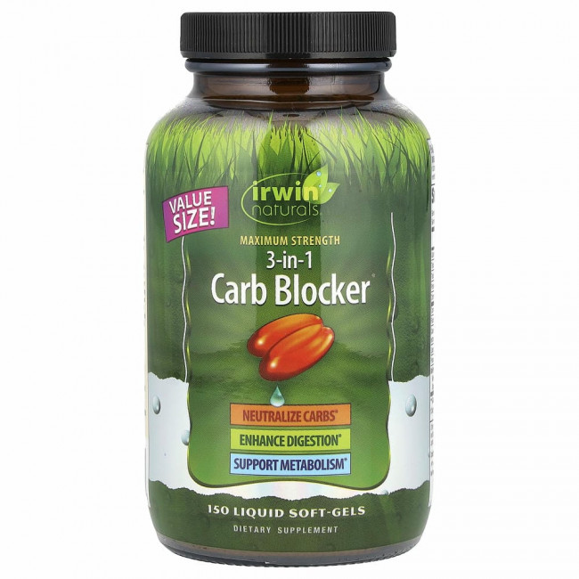 Irwin Naturals, 3-in-1 Carb Blocker, блокатор углеводов 3-в-1, максимальный эффект, 150 желатиновых капсул Irwin Naturals, 3-in-1 Carb Blocker, блокатор углеводов 3-в-1, максимальный эффект, 150 желатиновых капсул