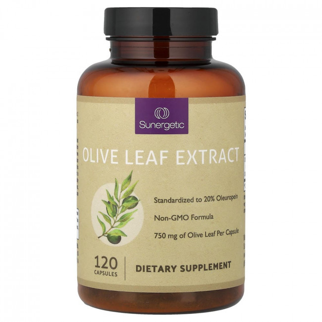 Sunergetic, экстракт листьев оливы, 750 мг, 120 капсул