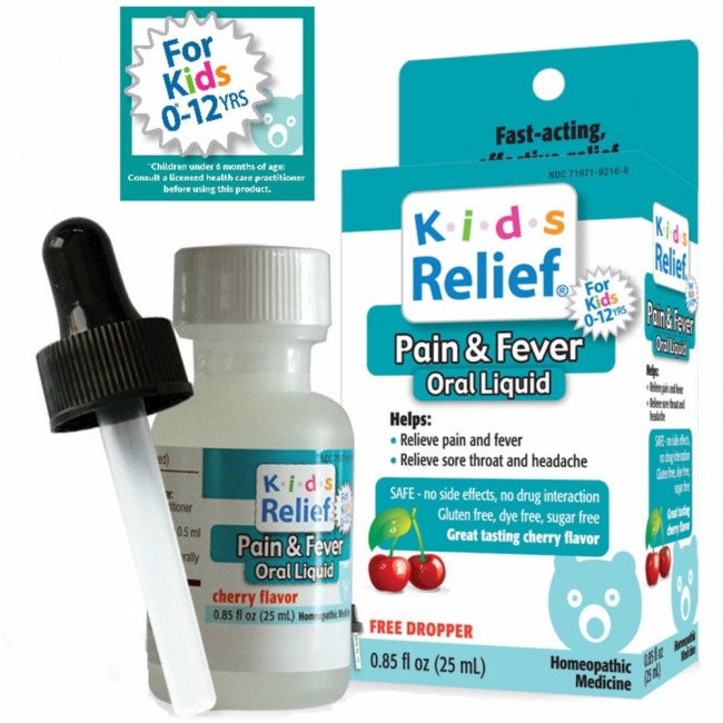 Homeolab USA, Kids Relief, жидкость для перорального применения от боли и лихорадки, для детей 0–12 лет, со вкусом вишни, 25 мл (0,85 жидк. Унции)