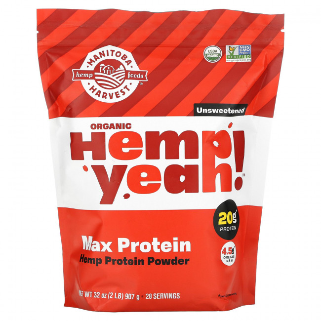 Manitoba Harvest, Organic, Hemp Yeah !, протеиновый порошок, максимум протеина, без сахара, 32 унции (907 г) Manitoba Harvest, Organic, Hemp Yeah !, протеиновый порошок, максимум протеина, без сахара, 32 унции (907 г)