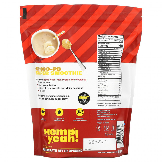 Manitoba Harvest, Organic, Hemp Yeah !, протеиновый порошок, максимум протеина, без сахара, 32 унции (907 г) Manitoba Harvest, Organic, Hemp Yeah !, протеиновый порошок, максимум протеина, без сахара, 32 унции (907 г)