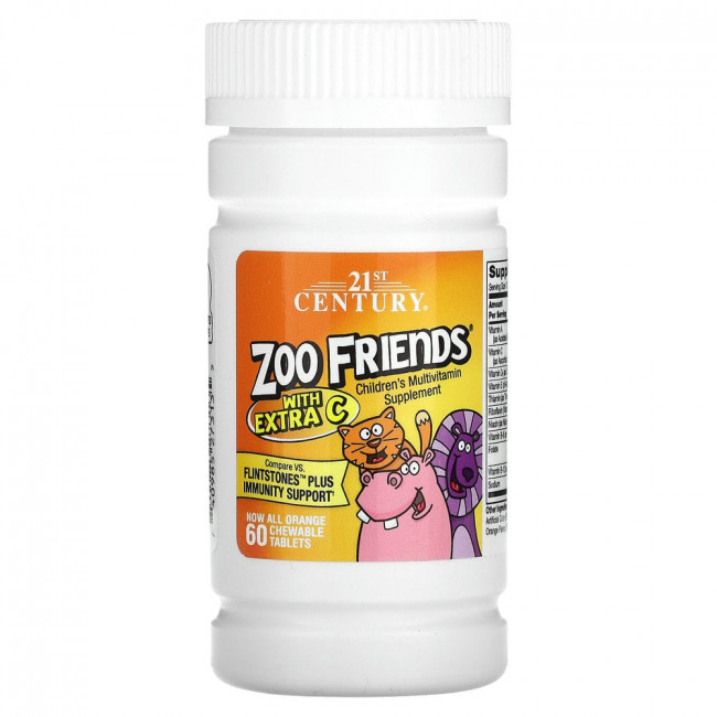 21st Century, Zoo Friends с добавлением витамина C, апельсин, 60 жевательных таблеток 21st Century, Zoo Friends с добавлением витамина C, апельсин, 60 жевательных таблеток