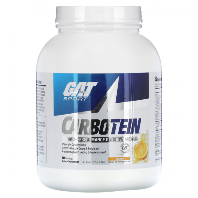 GAT, Carbotein, высокоэффективный загрузчик гликогена, апельсин, 1,8 кг (3,97 фунта) GAT, Carbotein, высокоэффективный загрузчик гликогена, апельсин, 1,8 кг (3,97 фунта)