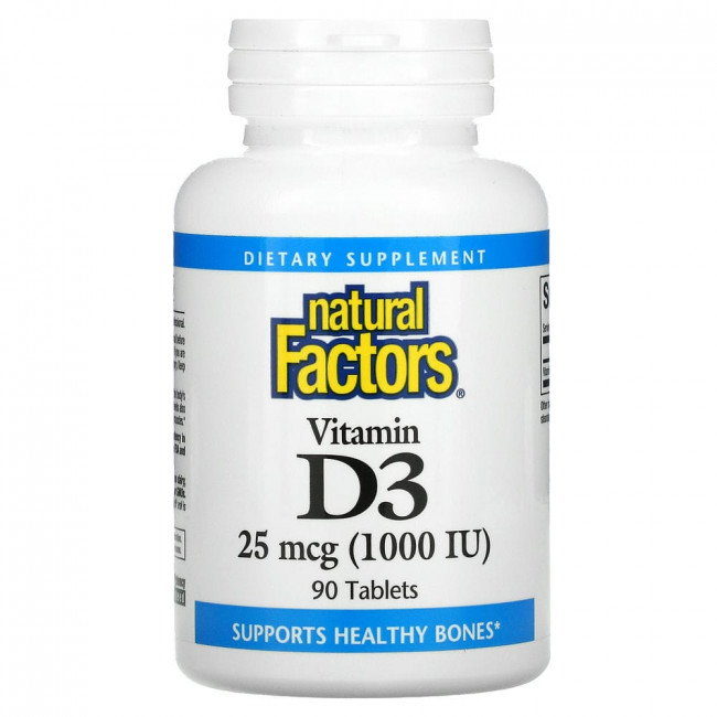 Natural Factors, витамин D3, 25 мкг (1000 МЕ), 90 таблеток Natural Factors, витамин D3, 25 мкг (1000 МЕ), 90 таблеток