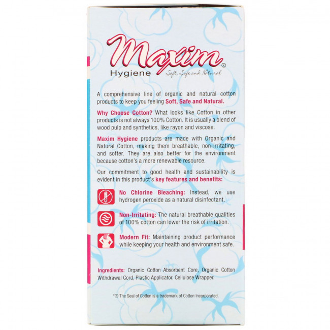 Maxim Hygiene Products, Тампоны с пластиковым аппликатором из органического хлопка, мультиупаковка, 14 шт.
