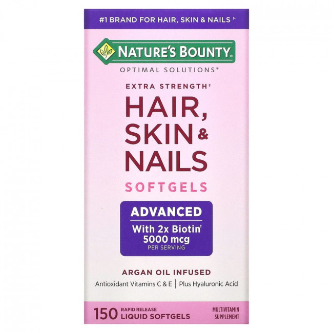 Nature's Bounty, Optimal Solutions, средство с повышенной силой действия для здоровья волос, кожи и ногтей, 150 капсул с быстрым высвобождением