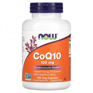 NOW Foods, CoQ10 с ягодами боярышника, 100 мг, 180 растительных капсул NOW Foods, CoQ10 с ягодами боярышника, 100 мг, 180 растительных капсул