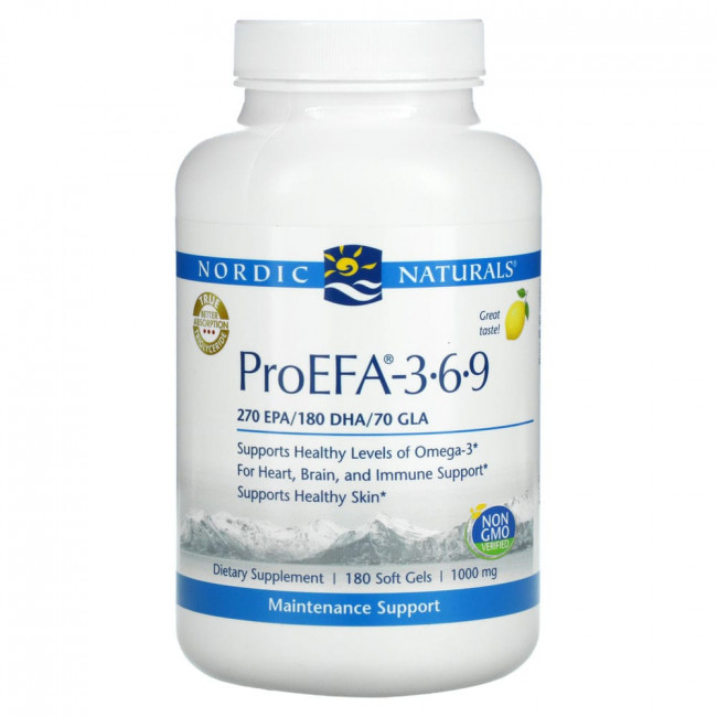 Nordic Naturals, ProEFA — 3-6-9, лимонный вкус, 1000 мг, 180 мягких таблеток
