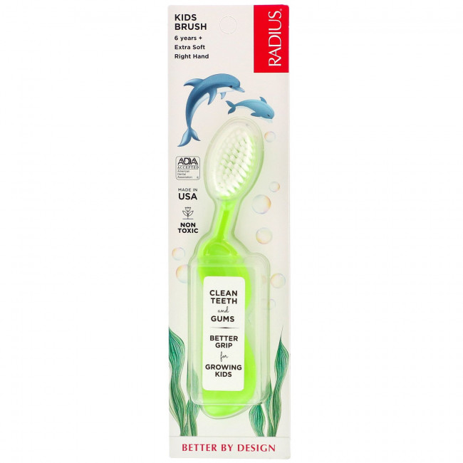 RADIUS, Kids Brush, зубная щетка для детей от 6 лет, сверхмягкая, для правшей, лаймово-зеленая, 1 шт. RADIUS, Kids Brush, зубная щетка для детей от 6 лет, сверхмягкая, для правшей, лаймово-зеленая, 1 шт.
