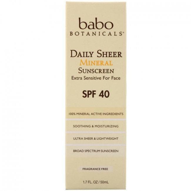 Babo Botanicals, прозрачное минеральное солнцезащитное средство для ежедневного применения, SPF 40, 1.7+, 50 мл (1,7 жидк. унции)