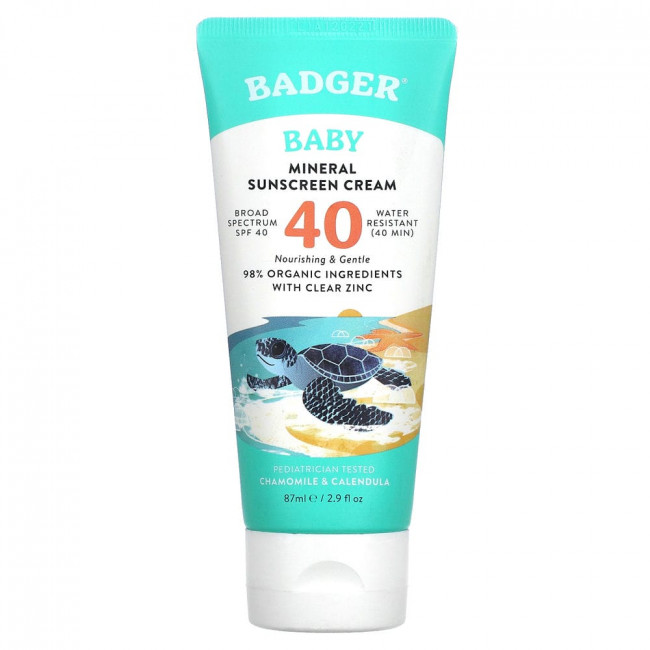 Badger Company, минеральный солнцезащитный крем для детей, SPF 40, ромашка и календула, 87 мл (2,9 жидк. унции)