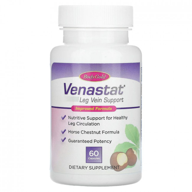 BodyGold, Venastat, для здоровья вен ног, 60 капсул BodyGold, Venastat, для здоровья вен ног, 60 капсул