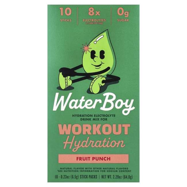 Waterboy, Workout Hydration, смесь для приготовления электролитического напитка, со вкусом фруктового пунша, 10 пакетиков-стиков по 6,5 г (0,23 унции) Waterboy, Workout Hydration, смесь для приготовления электролитического напитка, со вкусом фруктового пунша, 10 пакетиков-стиков по 6,5 г (0,23 унции)