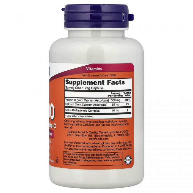 NOW Foods, C-500, аскорбат кальция-C, 100 капсул