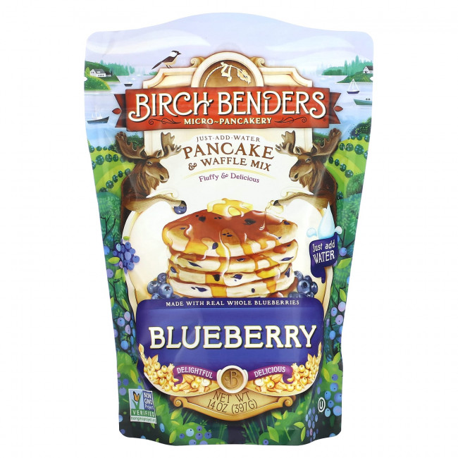 Birch Benders, Смесь для блинов и вафель, голубика, 397 г (14 унций) Birch Benders, Смесь для блинов и вафель, голубика, 397 г (14 унций)