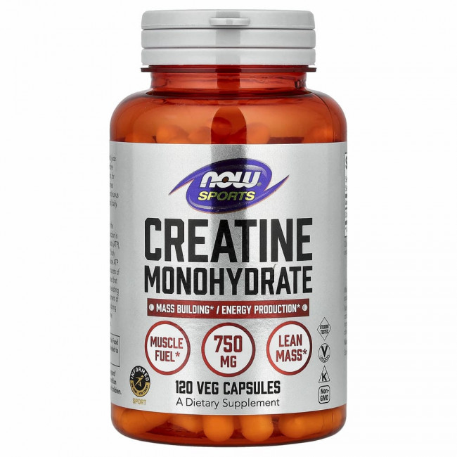 NOW Foods, Sports, моногидрат креатина, 750 мг, 120 растительных капсул
