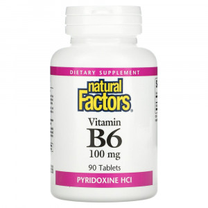 Natural Factors, витамин В6, пиридоксина гидрохлорид, 100 мг, 90 таблеток