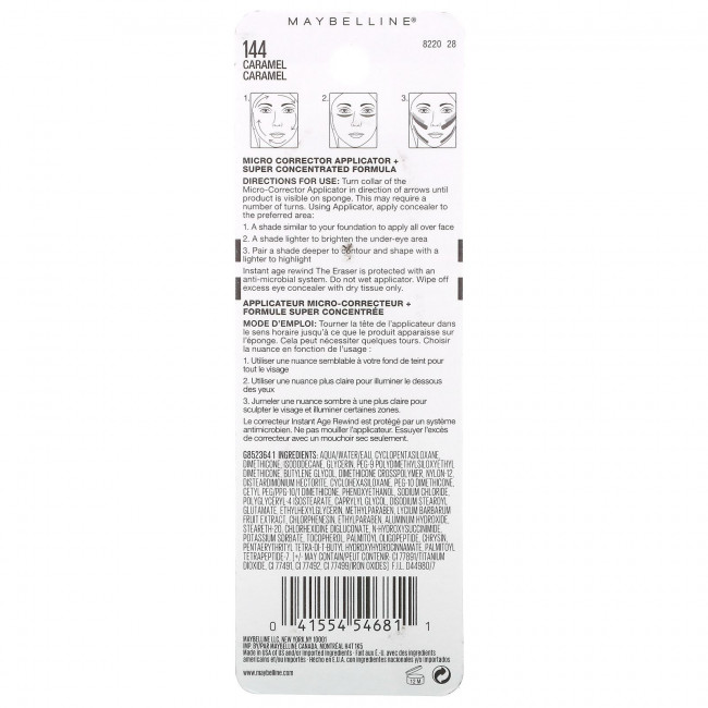 Maybelline, Instant Age Rewind, антивозрастной консилер для маскировки темных кругов под глазами, оттенок 144 карамель, 6 мл (0,2 жидк. унции)