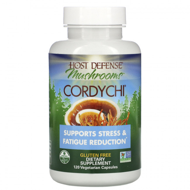 Fungi Perfecti, Host Defense Mushrooms, Cordychi, поддержка при стрессе и снижение усталости, 120 вегетарианских капсул