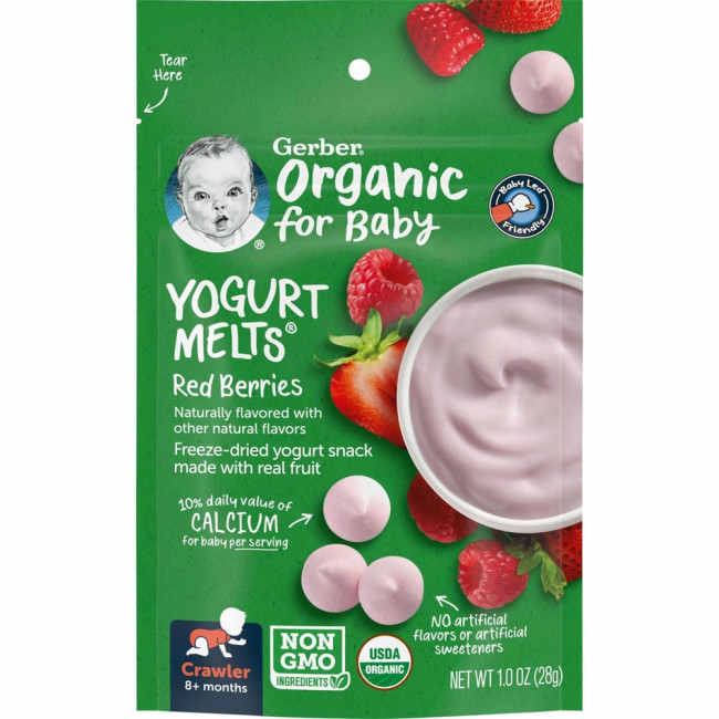 Gerber, Organic, Yogurt Melts, для малышей от 8 месяцев, с красными ягодами, 28 г (1,0 унция) Gerber, Organic, Yogurt Melts, для малышей от 8 месяцев, с красными ягодами, 28 г (1,0 унция)