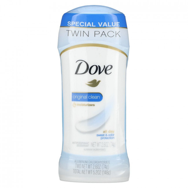 Dove, Твердый дезодорант, не оставляющий следов, «Оригинальная чистота», 2 шт. по 74 г Dove, Твердый дезодорант, не оставляющий следов, «Оригинальная чистота», 2 шт. по 74 г