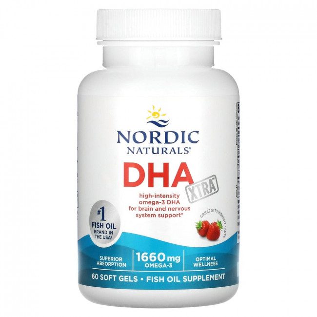 Nordic Naturals, DHA Xtra, клубничный вкус, 830 мг, 60 мягких таблеток Nordic Naturals, DHA Xtra, клубничный вкус, 830 мг, 60 мягких таблеток